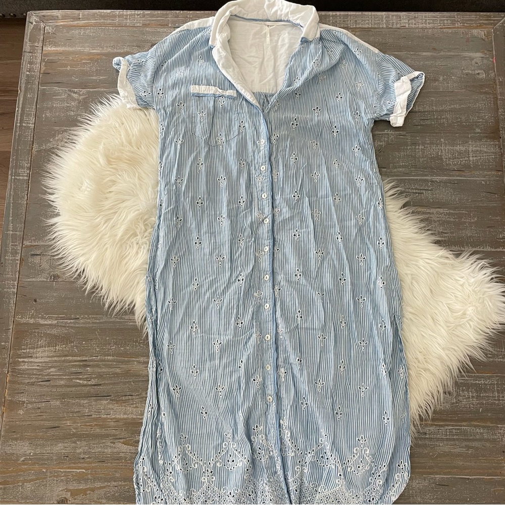 Anthropologie Cezzane Blue And White Striped Eyelet Dress - Picture 4 of 7